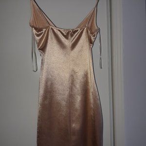 Blue Blush Shimmering Bronze Ruched Satin Mini-Dress